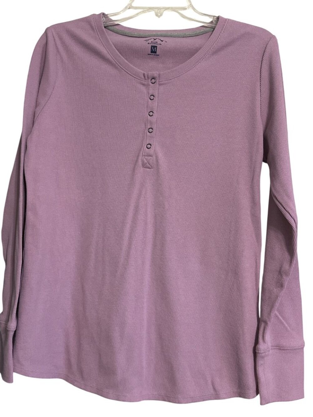 Blue Mountain Womens Henley Long Sleeve Top Ribbed Knit Lavender M